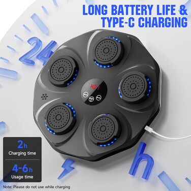 Інтелектуальна музична боксерська груша з Bluetooth, настінна, USB-зарядка, 9 режимів швидкості, LED підсвітка, боксерські рукавички, для дорослих і дітей, чорна