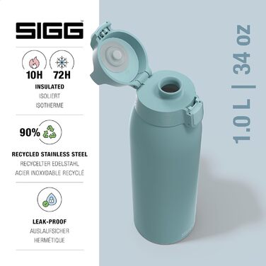 Термос SIGG Shield One Morning Blue, 1 л, для газованих напоїв, герметичний, ізольований, з нержавіючої сталі, 90% перероблений метал, синьо-сірий, без BPA, підходить для посудомийної машини