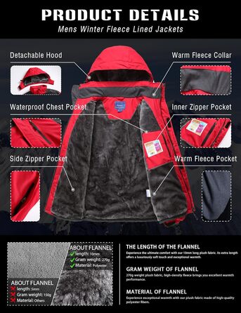 Зимова куртка для чоловіків, сноубордистська куртка, тепла, водонепроникна, для активного відпочинку, вітронепроникна, знімний капюшон, XL, червона