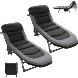 Кемпінгове ліжко AlpineAura - широке, складне, 190x65x30 см, 6 положень, для відпочинку на природі, на пляжі, у саду (2 шт.)