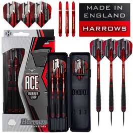 Дарти Ace Rubber Black (Сталеві дротики) з кейсом, 20/22/24/26 г, Supergrip, 100 мікрон Marathon Flights, чорні
