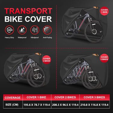 Чохол для велосипедів Zettum на 3 велосипеда - водовідштовхуючий, міцний, з PU покриттям. Ідеально для транспортування та зберігання на автокріпленні.