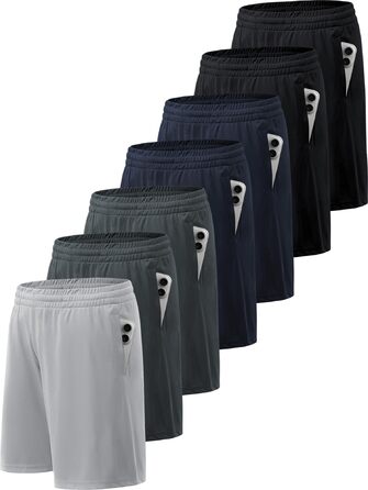 Шорти спортивні чоловічі BVNSOZ з кишенями та еластичним поясом Quick Dry, 7 шт. (Чорний, Темно-сірий, Морська хвиля, Світло-сірий)