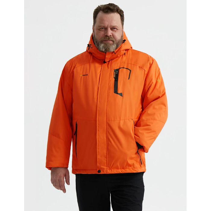 GEMYSE Куртка для сноуборду та лижного спорту чоловіча тепла, вітронепроникна, водонепроникна, дихаюча, з багатьма кишенями, для активного відпочинку на зиму з капюшоном, біла 01 (M, Помаранчевий)