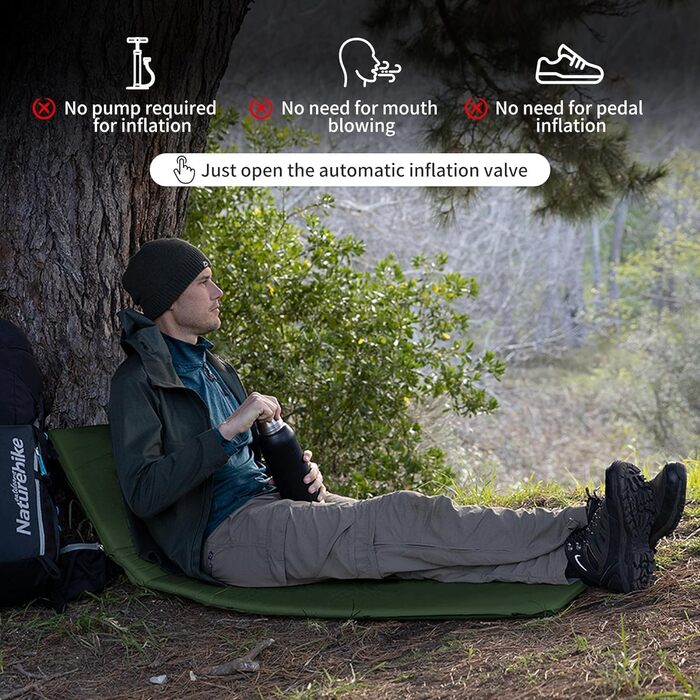 Naturehike Саморозкладаний килимок для сну 5 см, міцний туристичний килимок для кемпінгу, з'єднується з іншими, для наметів, гамаків, походів, сімейного кемпінгу | R-значення 4.8, зелений