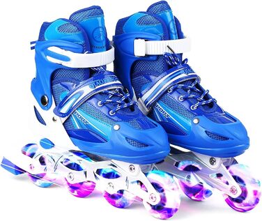 Дитячі ролики Kinder Inliner з регулюванням розміру та світловими колесами - ролики для дітей, регульовані в 4 розміри, 3 кольори (синій, L (38-41))