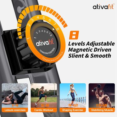 ATIVAFIT 3-в-1 складаний магнітний велотренажер для дому з вимірюванням пульсу та LCD дисплеєм, компактний фітнес-тренажер сірий
