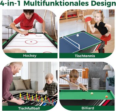 DREAMADE 4-в-1 ігровий стіл: футбол, хокей на повітрі, більярд, теніс. Для дітей та дорослих
