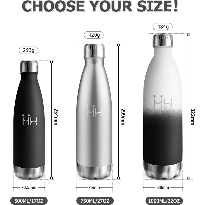 Термос-пляшка 750 мл, ізольована фляка з нержавіючої сталі, без BPA, водонепроникна пляшка для води, термос з подвійними стінками, підходить для газованої води, для університету, роботи, подорожей, спорту, активного відпочинку, хлопчиків та дівчаток, темн