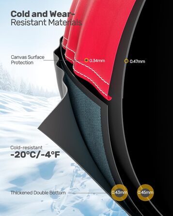 Шнек для катання снігом QPAU з канвасом для дітей та дорослих, 48'' Heavy Duty, посилена підошва, зимова розвага на свіжому повітрі, чорний & червоний