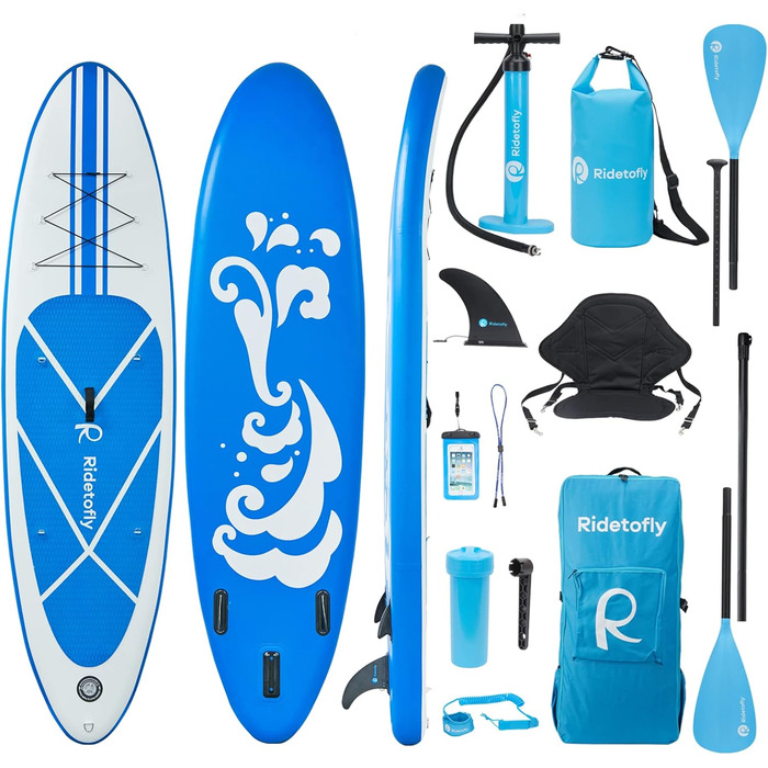 Надувна SUP-дошка Ridetofly SU01, комплект для веслування, йоги та риболовлі, синя, 27,7 x 81,3 x 15,2 см