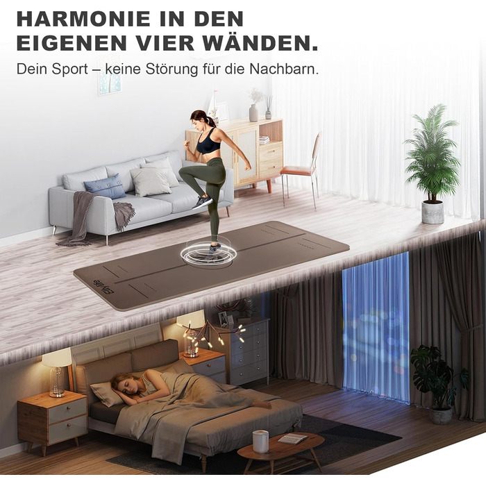 Килимок для йоги та пілатеса з еко-каучуку та TPE, протиковзкий, з лініями розмітки та ременем для перенесення, коричневий, 4мм