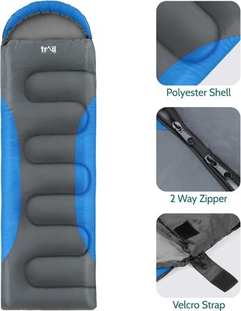 Спальний мішок Trail-Alpin з капюшоном – 250 г, 3-сезонний, легкий, компактний, з компресійним мішком (Червоний/Синій)