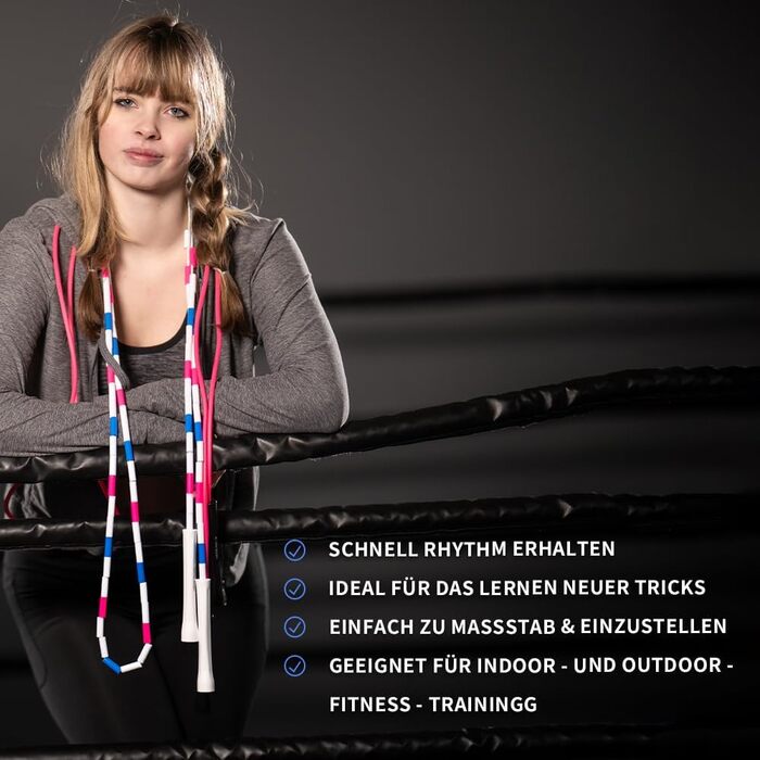 Стрибкове канат Hererope з перлами, регульований, для дорослих та дітей, 3 м, незламні ручки та безпечні намистини для фітнесу (Рожевий)