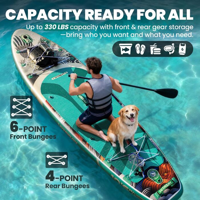 Надувний SUP Board Set для дорослих, 10'6', 320x81x15 см, 150 кг, з аксесуарами та тримачем для камери (зелений)