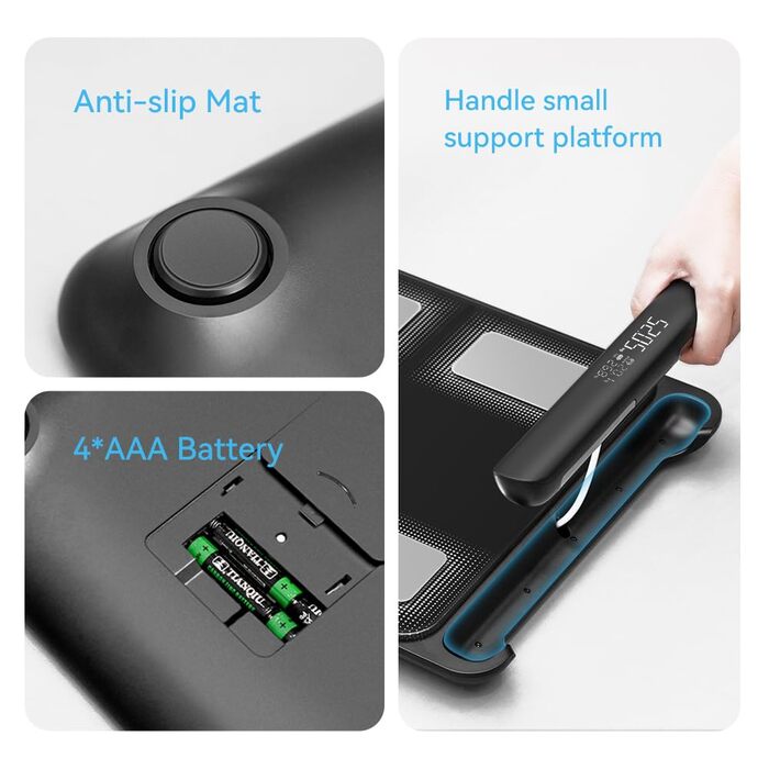 Ваги Fitdays Smart для аналізу складу тіла з 8 електродами, Bluetooth, чорні (FG2202WB) - BMI, м'язи, жир, вода