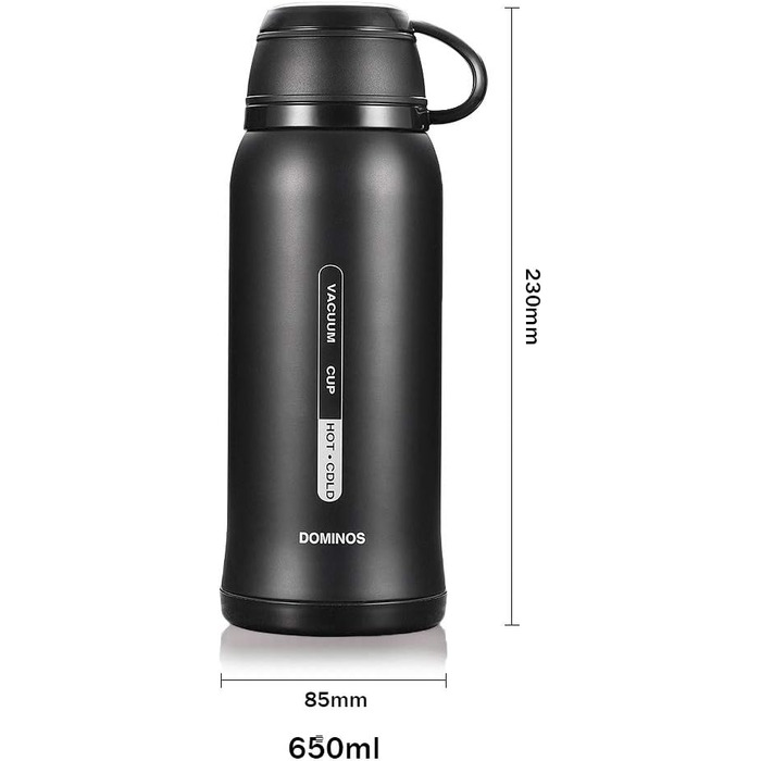 Термос-пляшка Y·J&H з нержавіючої сталі, 650 мл, подвійні стінки, без BPA, з кришкою-чашкою, для гарячих напоїв, для кемпінгу, шампанське золото