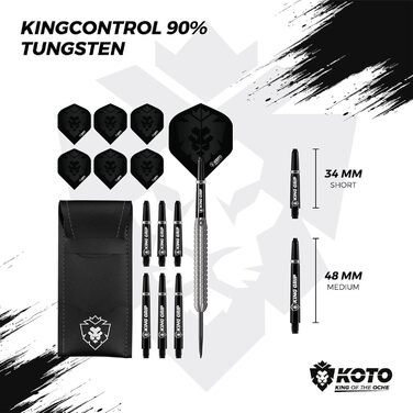 Дартс набір KOTO Kingcontrol 90% вольфрам, 32 г, чорний, 3 дротики з кейсом, професійний