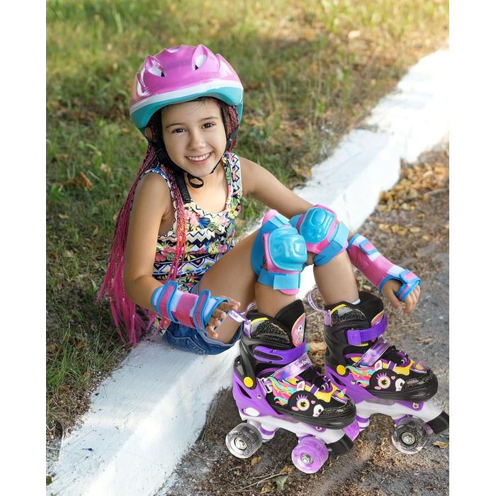 Дитячі ролики Єдиноріг для дівчаток та хлопчиків, регульовані розміри, світлові колеса, ролики-квади для початківців, чорні