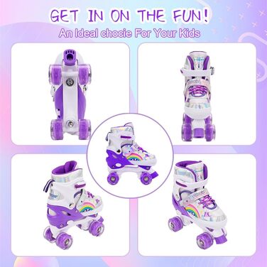 Ролики для дітей LOKJIJI Rainbow, регульовані, фіолетово-рожеві, для початківців