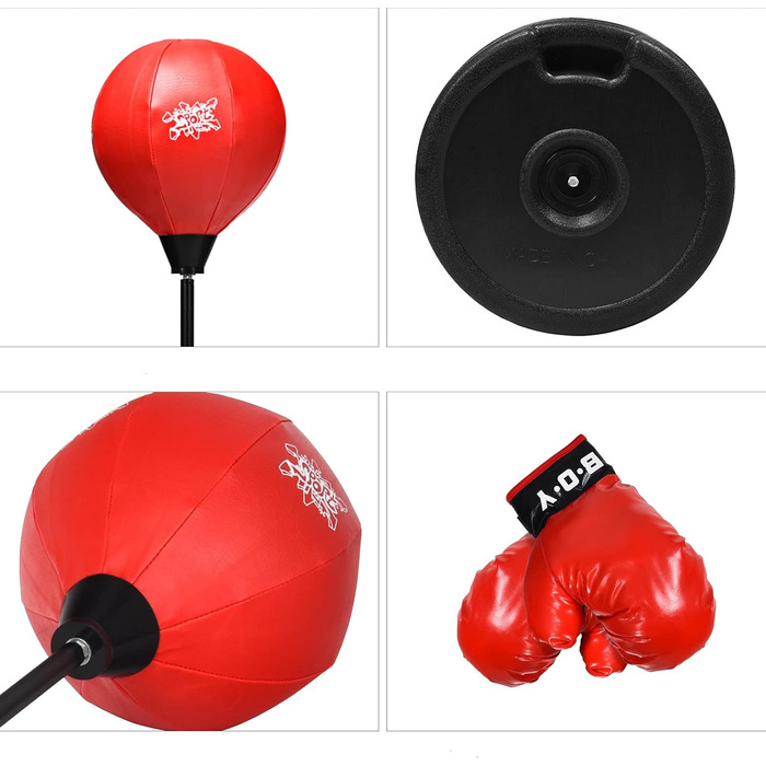 GYMAX Набір для боксу з боксерським мішком 120-154 см, регульований, з рукавичками та насосом, стійка для дітей та дорослих, для боксу, кікбоксингу, швидкісних тренувань, зняття стресу