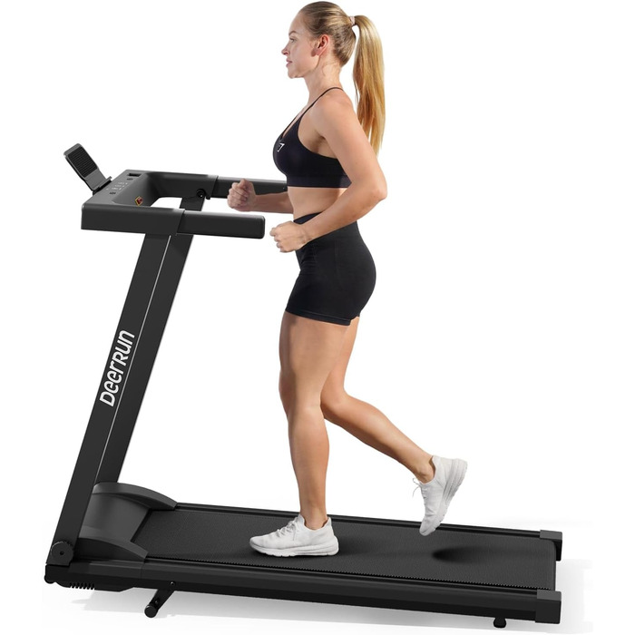 Біговий тренажер DeerRun Raceable з підтримкою High-Tech пристроїв, складний, до 158 кг, з APP-керуванням, 2573W, для дому, з курсами та мульти-режим, чорний