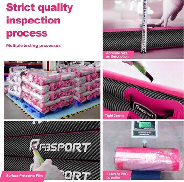 FBSPORT Airtrack Matte -Гімнастичний надувний мат, 600x100x20 см, чорний/рожевий