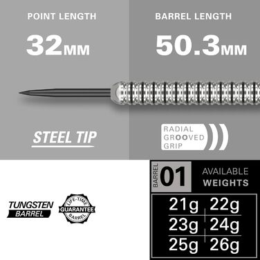Дротики Target Darts Artemis 21-26 г вольфрамові з металевим вістрям, комплект: 6 Pro Grip шафтів, 9 Pro Ultra лайнерів, чохол для дротиків, купон на додаток Dart Counter