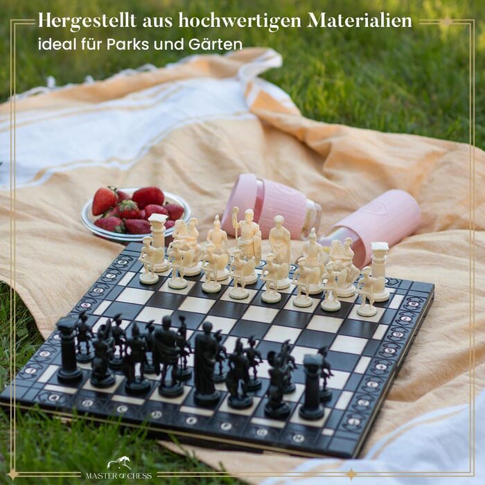 Шахи Master of Chess Black & White Edition, середньовічний стиль, дерев'яна дошка та пластикові фігури, для 2 гравців