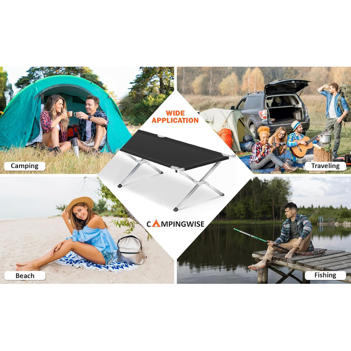 Кемпінгове ліжко Campingwise | Складне з сумкою для перенесення | 190x64x43 см
