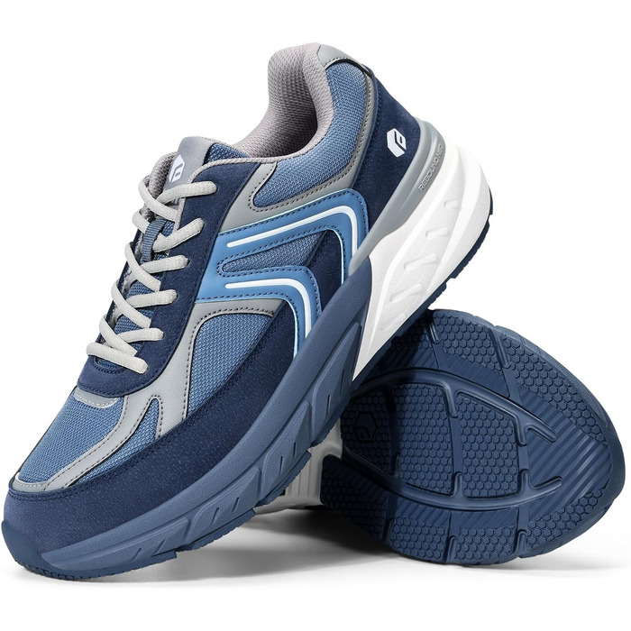 Кросівки FitVille для чоловіків з широкою стопою. Полегка амортизація, дихаючі матеріали, для бігу та занять спортом на відкритому повітрі. Розмір 40 EU, колір: темно-синій з сірим.