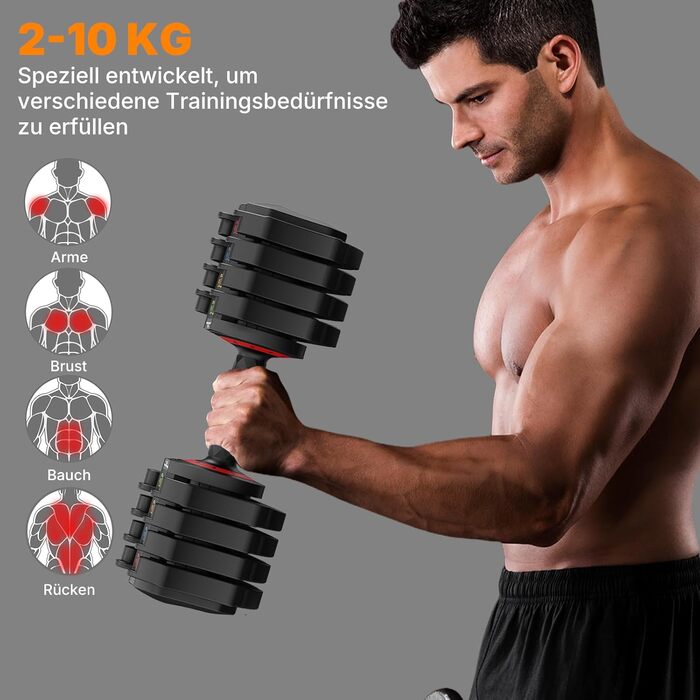 Набір регульованих гантелей EnterSports 10 кг, 5-в-1, для дому та фітнесу