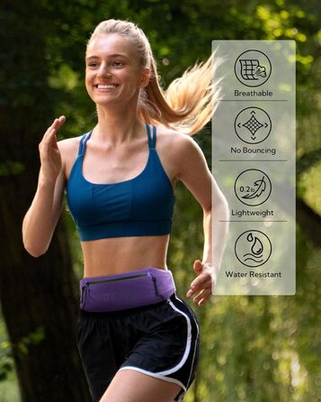 Поясна сумка для бігу WATERFLY: триатлон, марафон, тримач для телефону та номеру (фіолетова)