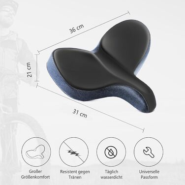 Велосипедне сідло YLG Oversized Comfort, м'яке, водонепроникне, з ефектом пам'яті, універсальне, для чоловіків і жінок