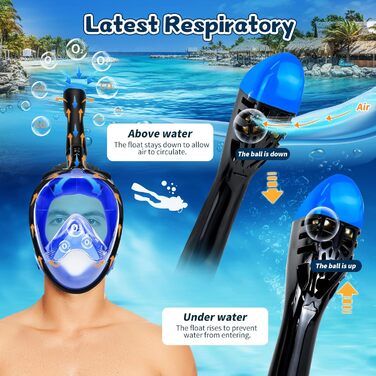 Набір для снорклінгу та дайвінгу для дорослих: маска-половинка, ласти, чохол. Широкий огляд 180°, фіксація камери, регульовані ласти