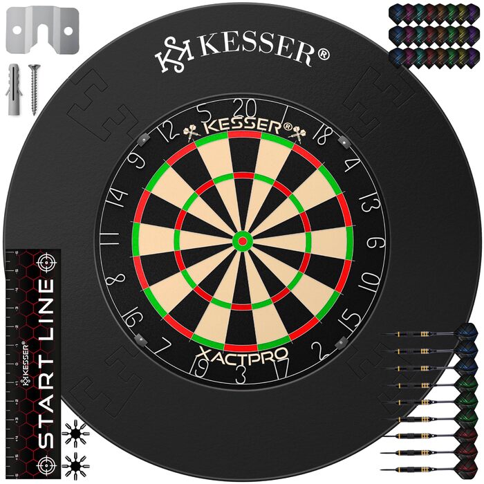 Дарцборд KESSER® Profi Sisal 75 см з дротиками (9 шт.), польотами (24 шт.) та аксесуарами, самовідновлювальний, для стрілок, з кріпленням