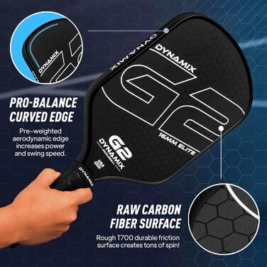 Плечовий ракетка для піклболу з вуглецевого волокна Gen-2, 16 мм, сертифікована USAPA, для професійних гравців, чорний грип/чорний край