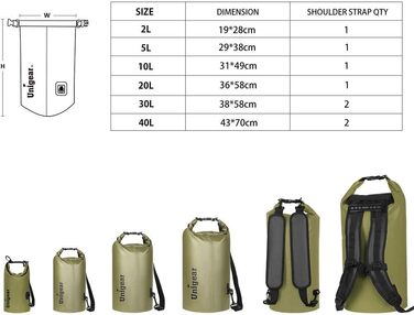 Водонепроникний мішок Unigear Dry Bag 30L (армійний зелений) – 2L/5L/10L/20L доступні – для каякінгу, риболовлі, кемпінгу та пляжу