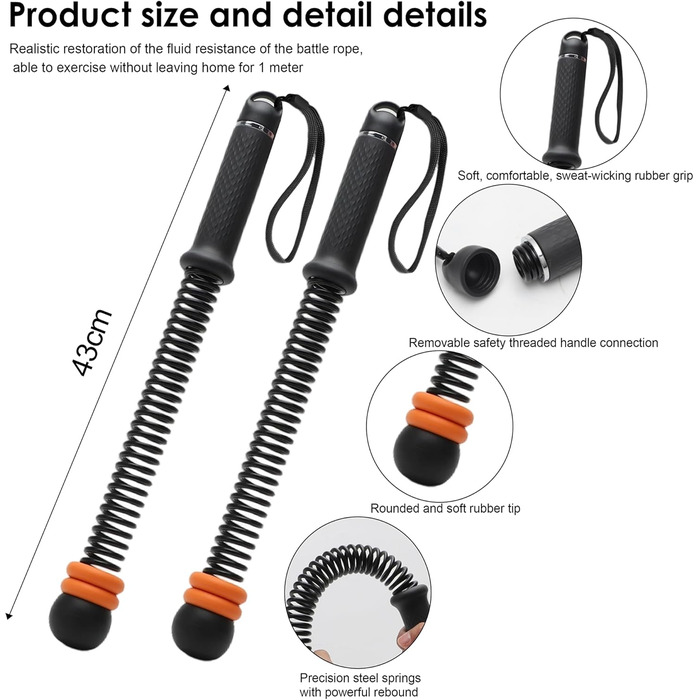 Бійцівське канат Ropeless Adjustable - 2 шт. (Чорний) для дому, фітнесу та спалювання жиру