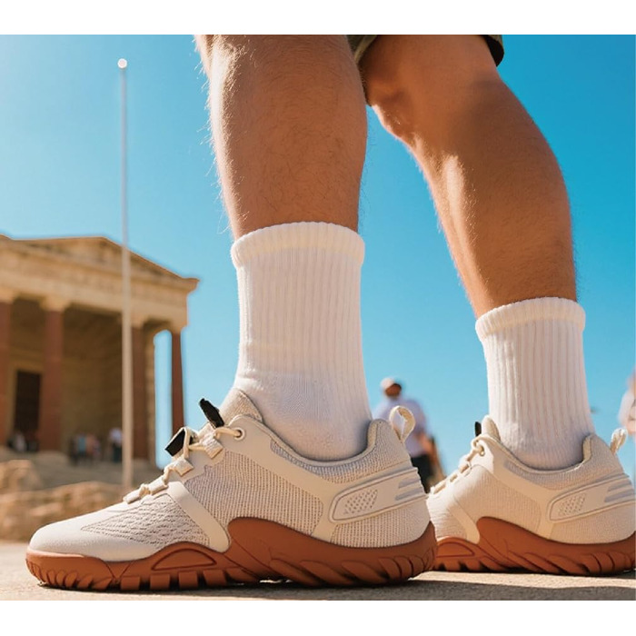 Barefoot Shoes HUSKSWARE для жінок та чоловіків – широка передня частина, неслизька підошва, дихаючі, посилені люверси для фітнесу, трейлраннінгу, хайкінгу та повсякденного використання. Колір: білий (колір: коричневий, розмір: 39 EU)