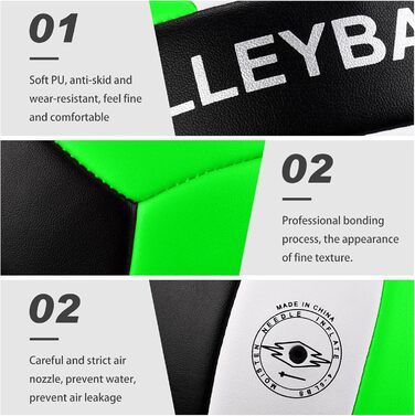 Волейбольний м'яч Dakapal 5, для гри в приміщенні та на вулиці, м'який, для початківців, підлітків та дорослих (без насоса), колір зелений