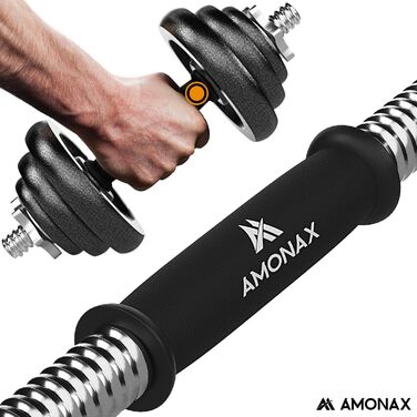Amonax Регульовані гантелі 15/20/30 кг, набір гантелей зі штангою, чавунні, для чоловіків і жінок, для дому та спортзалу, фітнес, чорні