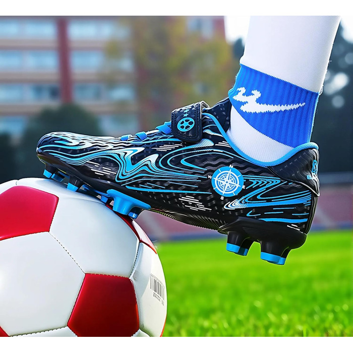 Дитячі футбольні бутси для хлопчиків та дівчаток. Зручні футбольні бутси для гри в залі та на вулиці. Професійні футбольні шиповані бутси для тренувань (38 EU, Синій)