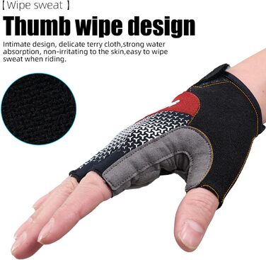 Велосипедні рукавички без пальців з посиленими вставками, антиковзкі, дихаючі для чоловіків та жінок (червоні, S)