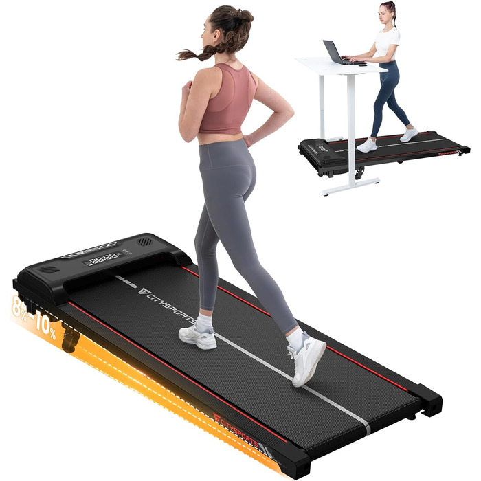 CITYSPORTS Біговий тренажер з нахилом 10%, електричний біговий килимок для дому та офісу, швидкість 1-6 км/год, 440W тихий мотор, LED-дисплей, Bluetooth, амортизація, вантажопідйомність 110 кг