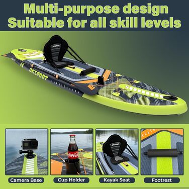 SUP дошка AKSPORT 11' надувна з комплектом аксесуарів, 34 дюйми, антиковзке покриття, для дорослих та підлітків (чорно-зелена)