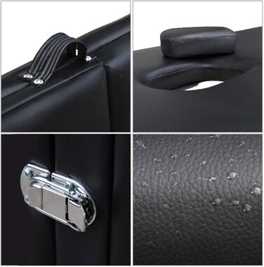 Професійний масажний стіл FRANKYSTAR для косметологів та фізіотерапевтів, 3 зони, чорний PU-пластик, дерев'яно-сталеве складне шасі, з сумкою