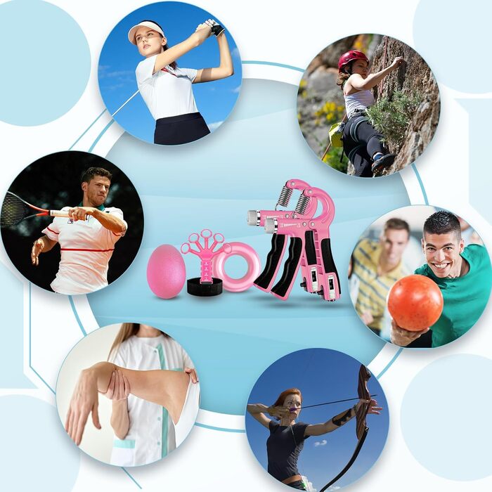 Набір для тренування сили рук Griffkrafttrainer (5шт) з тренажерами для пальців, м'ячем для зняття стресу та сумкою для перенесення, рожевий