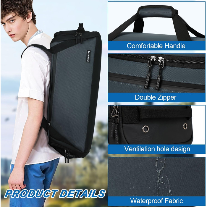 Спортивна сумка FIORETTO 35L з відділенням для взуття та мокрих речей, водонепроникна, для тренувань, спортзалу, подорожей, плавання, сауни, футболу (зелена)