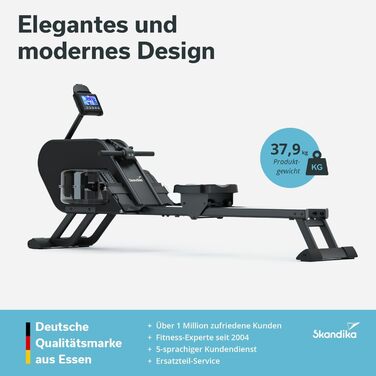 Гребний тренажер Skandika Nemo III Hybrid з водним та магнітним опором, 32 рівні електроні контролю опору, 15 програм, до 200 см, сумісний з додатком, для дому | Гребний тренажер, фітнес-обладнання для дому